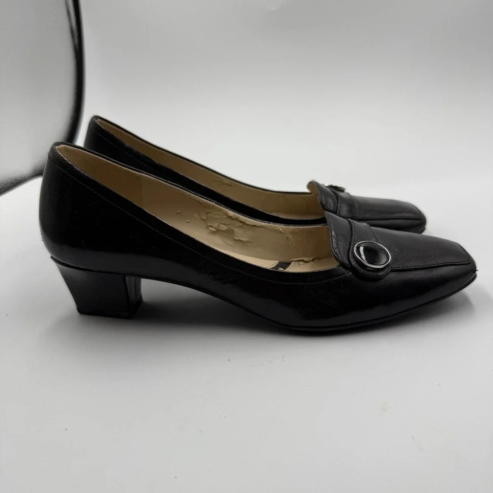 Naturalizer‎ Fulton Black Leather Square Toe Low Heel Loafer Shoes 7 1/2 N Y2K